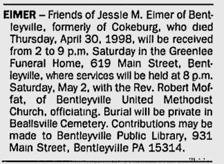 Jesse Mae Eimer obit
